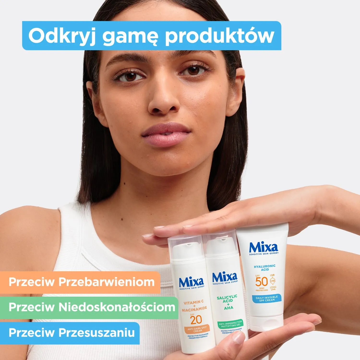 Mixa Nawilżający Krem do twarzy SPF50 z kwasem hialuronowym przeciw przesuszeniom