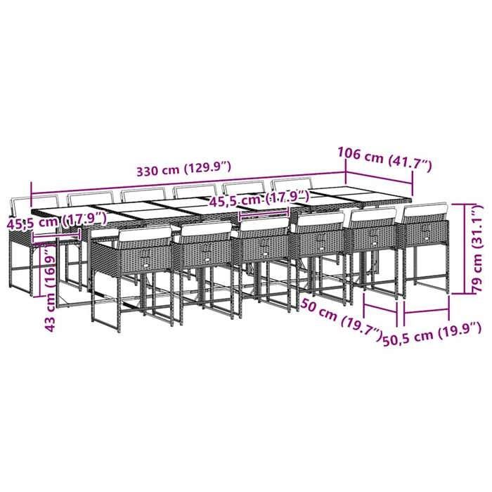 Conjunto de comedor de jardín de resina y mimbre - vidaXL - 13 piezas - Gris - Resistente a los rayos UV - 330x106x73 cm