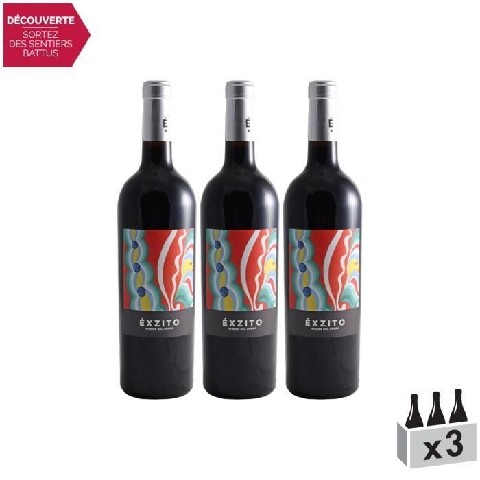 Ribera-Del-Duero Exzito Rouge 2017 - Lot de 3x75cl - Pico Cuardo - Vin AOC Rouge - Origine Espagne - Cépage Tempranillo