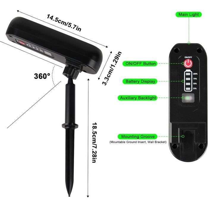 Lot de 4 Spot Solaire Vert Lampe Solaire Exterieur Etanche IP65 Projecteur Solaire Exterieur 2 Modes Eclairage Exterieur
