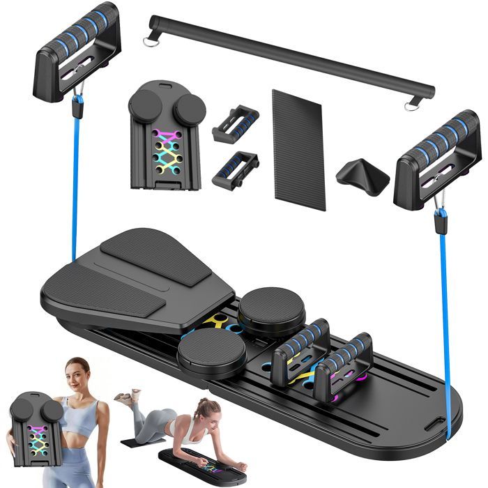 Tabla abdominal de Pilates 6 en 1 con contador, plegable, con rebote automático, reformer de Pilates, rueda abdominal - Negra