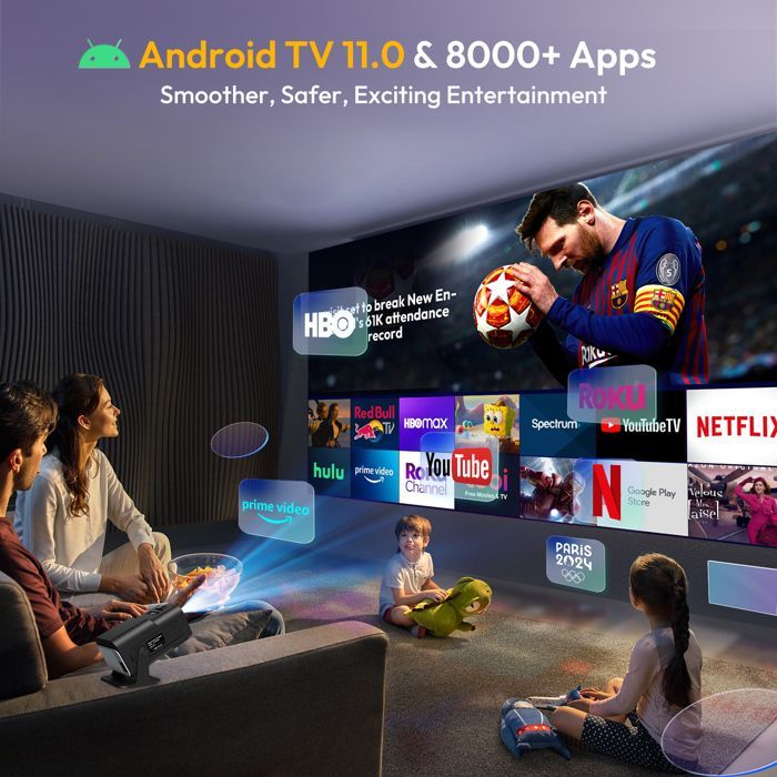 Vidéoprojecteur Wi-Fi 5G Bluetooth, 1080P Full HD Retroprojecteur 4K Supporte ,Projecteur 18000 Lumens avec iOS/Android/HDMI/USB