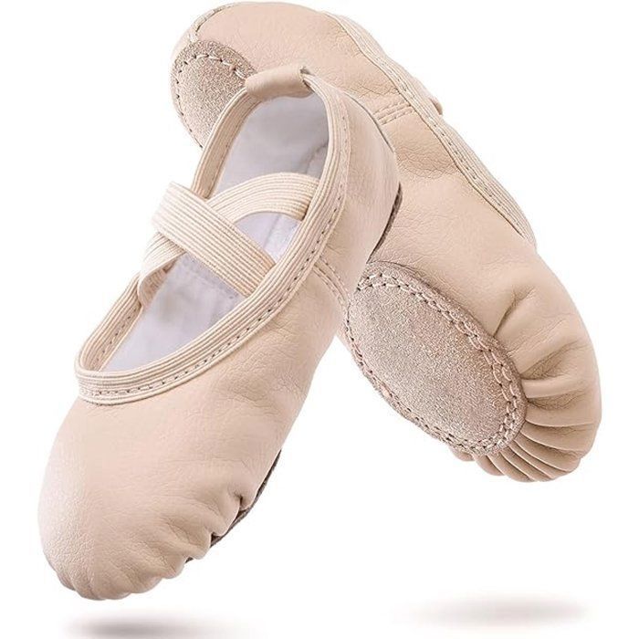 Women's/Girls' Soft PU Ballet Dance Shoes with Non-Slip Sole, Beige, EU Size 27, for Ballet, Yoga, and Dance
