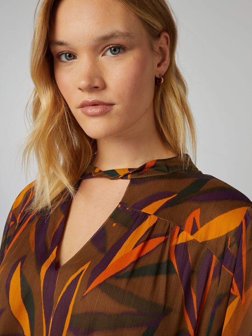 Blusa de crepé estampada - MARRÓN