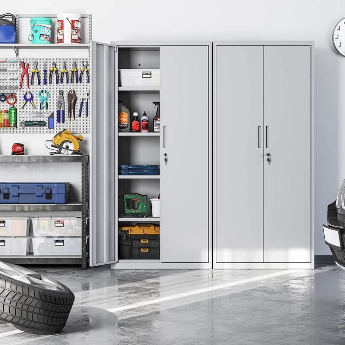 Armario de almacenamiento de acero - SONGMICS - Doble puerta - 5 estantes - Gris