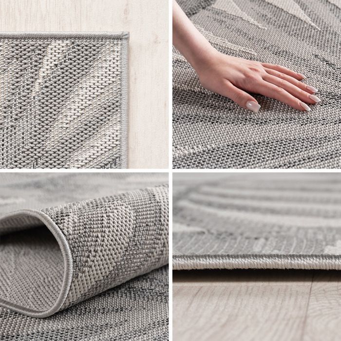 Alfombra de exterior SIMPEX gris de 240x340 cm, ideal para la cocina, diseño de hoja de palma.