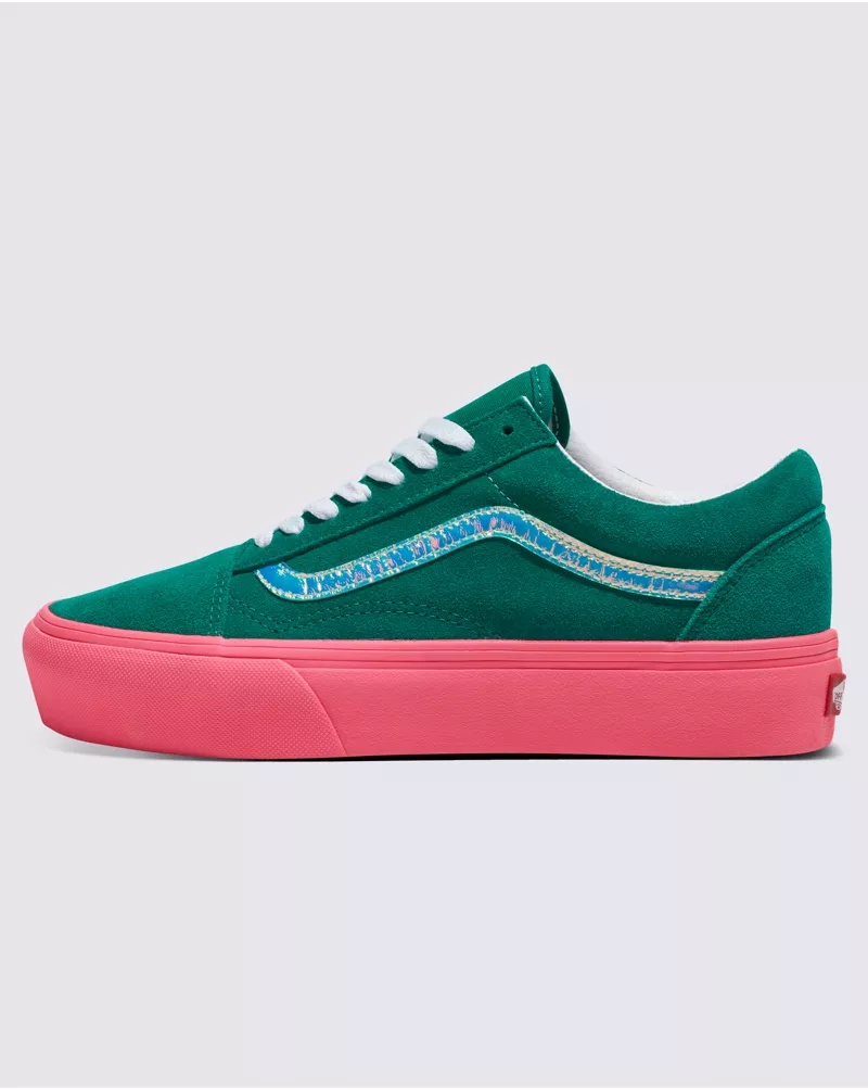 Customs Elevated Ultramarine Green Suede Platform Old Skool Shoe