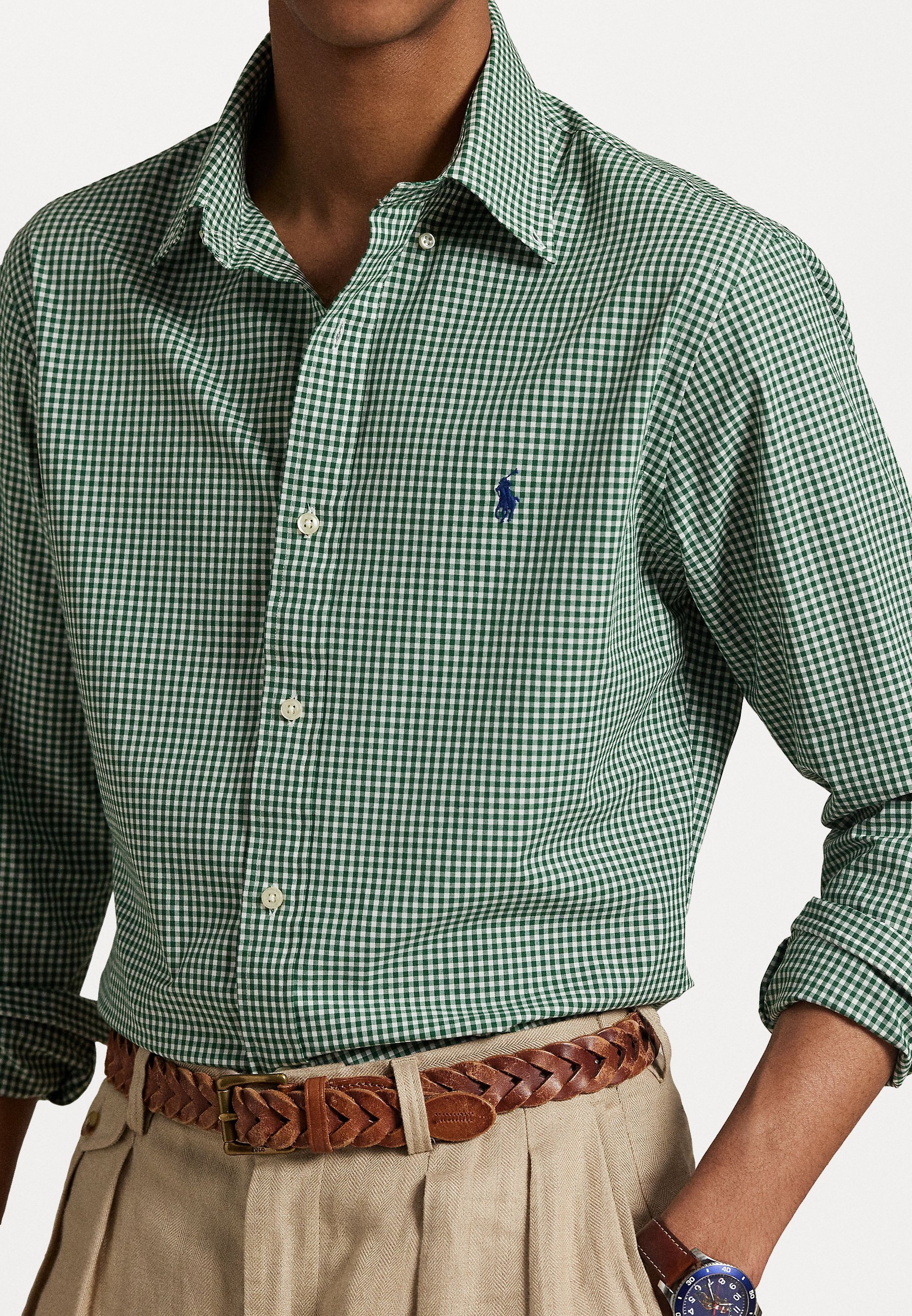 Polo Ralph Lauren CUSTOM FIT GINGHAM STRETCH POPLIN SHIRT - Shirt - new forest white
