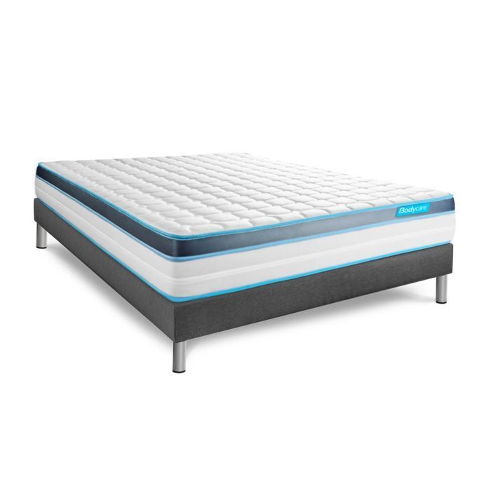 Ensemble sommier matelas 140x200 BodyFit Mémoire de forme - Ferme - Gris