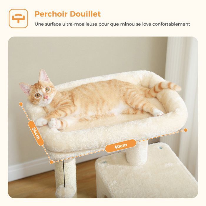 PAWZ Road krabpaal, ruim ontwerp, grote, stevige en stabiele hangmat met hangmat en prachtig kattenhuis - middelgroot, beige, 116 cm