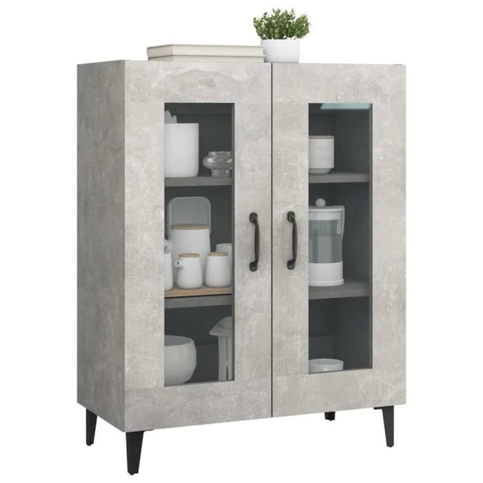 Buffet - Gris Béton - 69,5x34x90 cm - 2 Portes - Bois d'ingénierie - Style Classique