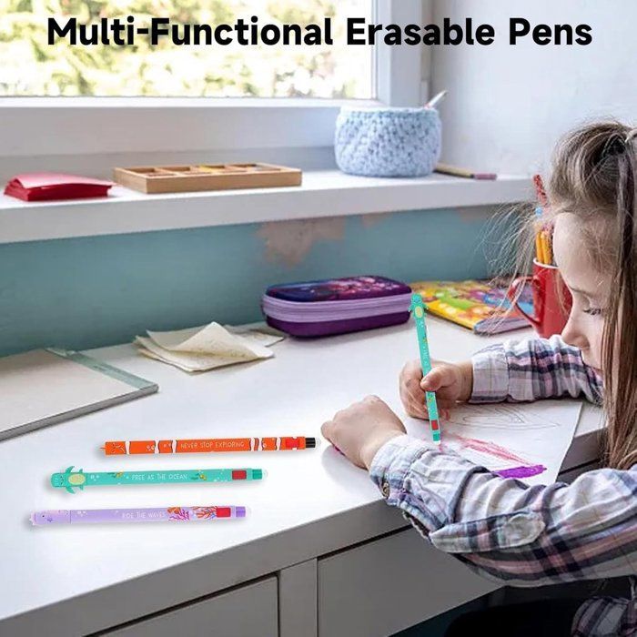 6-Piece Erasable Gel Pens with Nautical Designs, for Writing, Planning, and School Notebooks