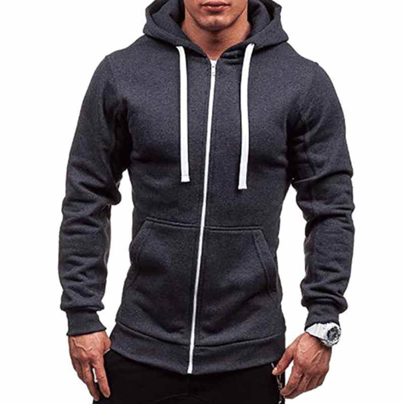 Męska jesienna bluza z kapturem, modna, uliczna, prosta, z długim rękawem, zapinana na zamek, smukła, wygodna, jednokolorowa, sportowa bluza