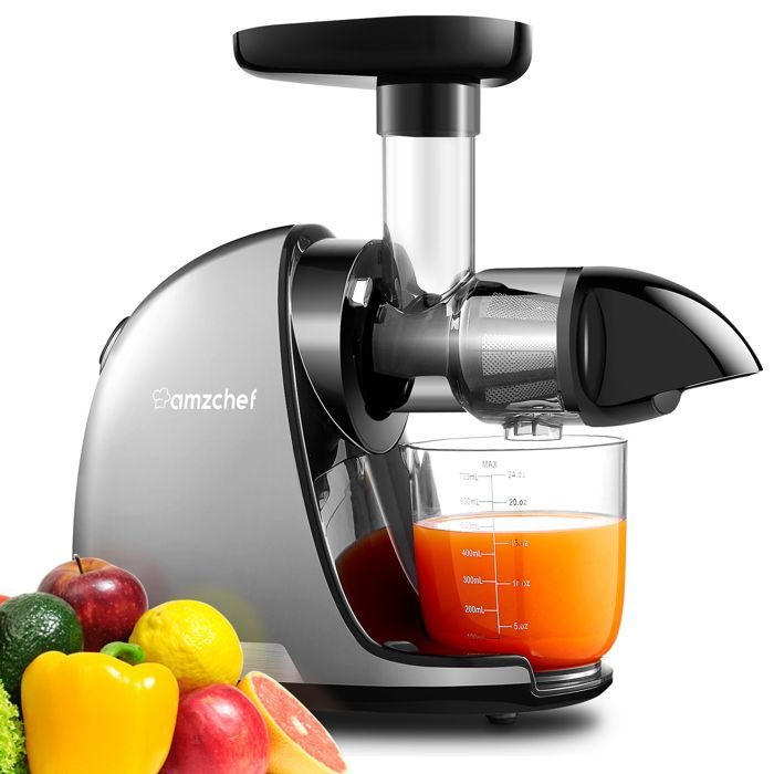 AMZCHEF - Gris - Licuadora de frutas y verduras - Licuadora de cítricos de prensado en frío sin BPA