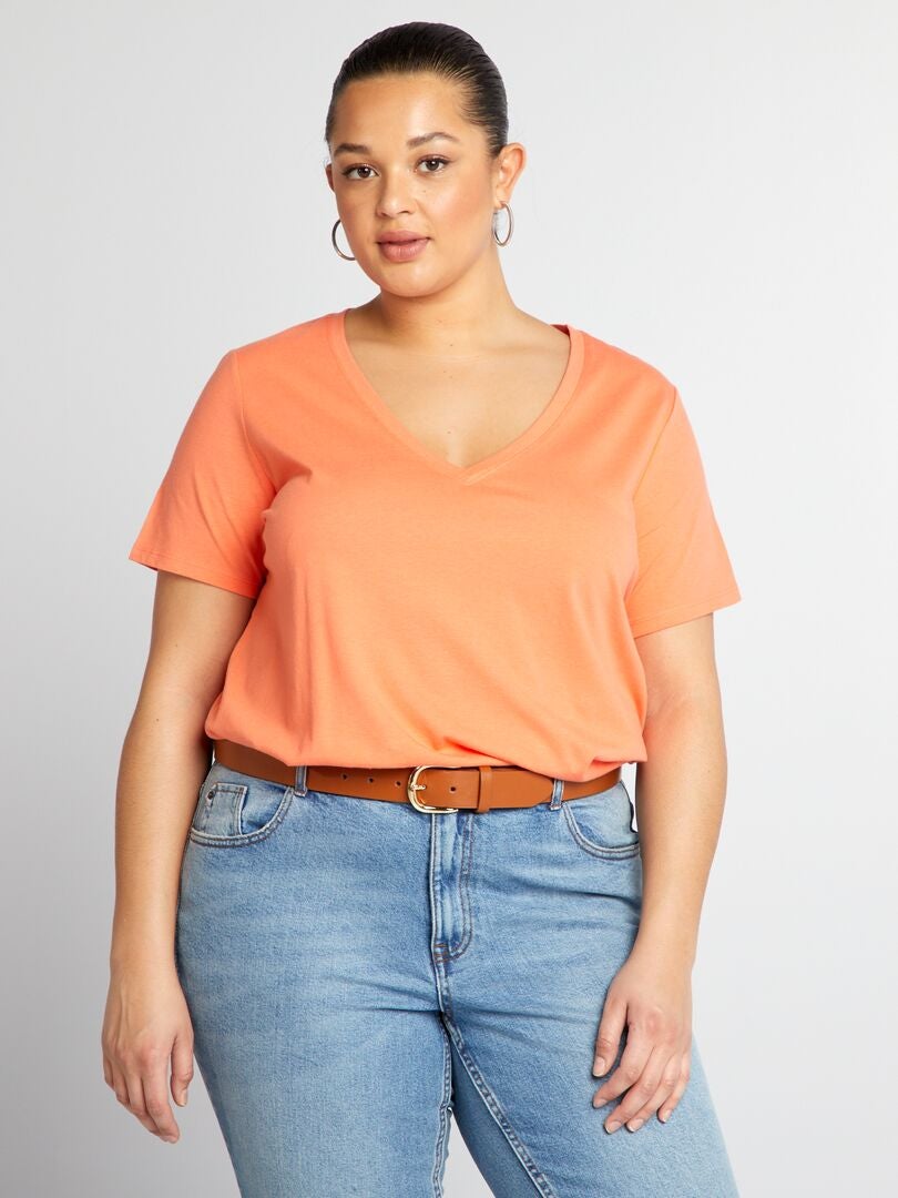 V-hals jersey T-shirt - ROZE