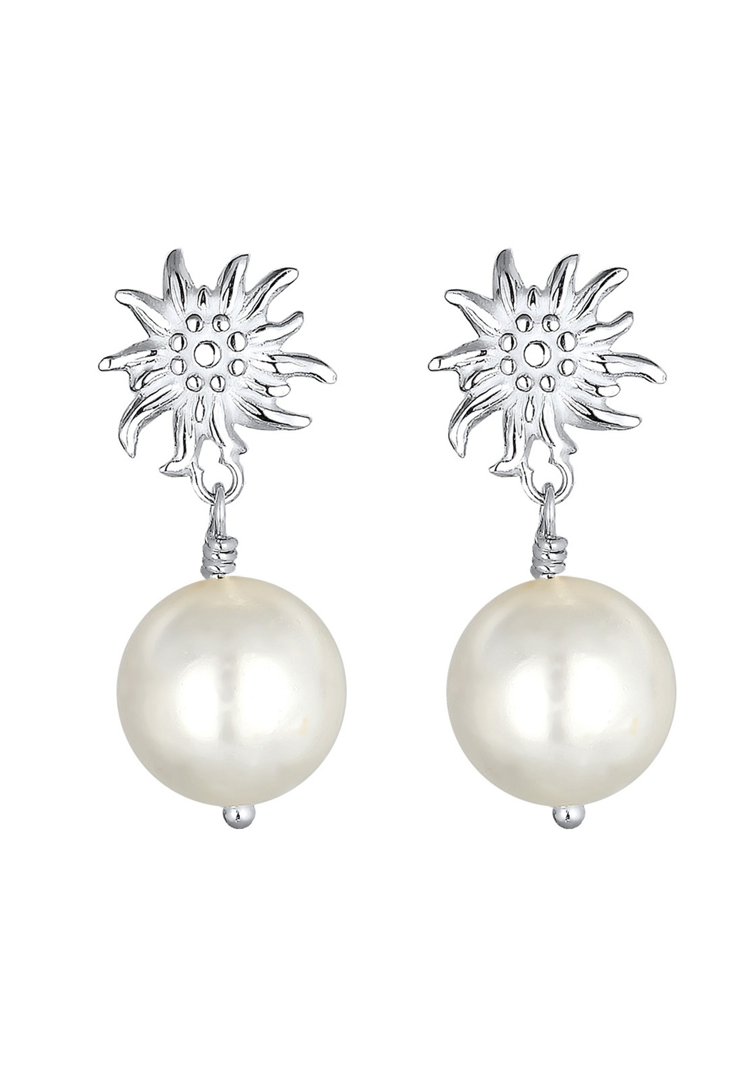 Elli Femmes Pendentif d'oreilles Édelweiss Dirndl avec Perle de Coquille en Argent Sterling 925