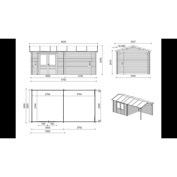 Gartenhaus aus Holz – 17,40 m² – 5,79 x 3 m – 28 mm dick – Farbe: Natur – DOM639