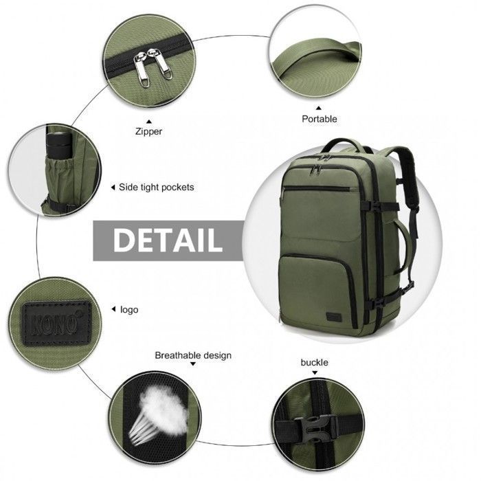 Mochila de viaje de gran capacidad de 55x35x20cm, equipaje de mano para portátil, bolsa de cabina para Easyjet, verde.