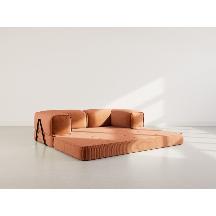 Poppy - Sofá convertible de 3 plazas en terciopelo de pana - Terracota