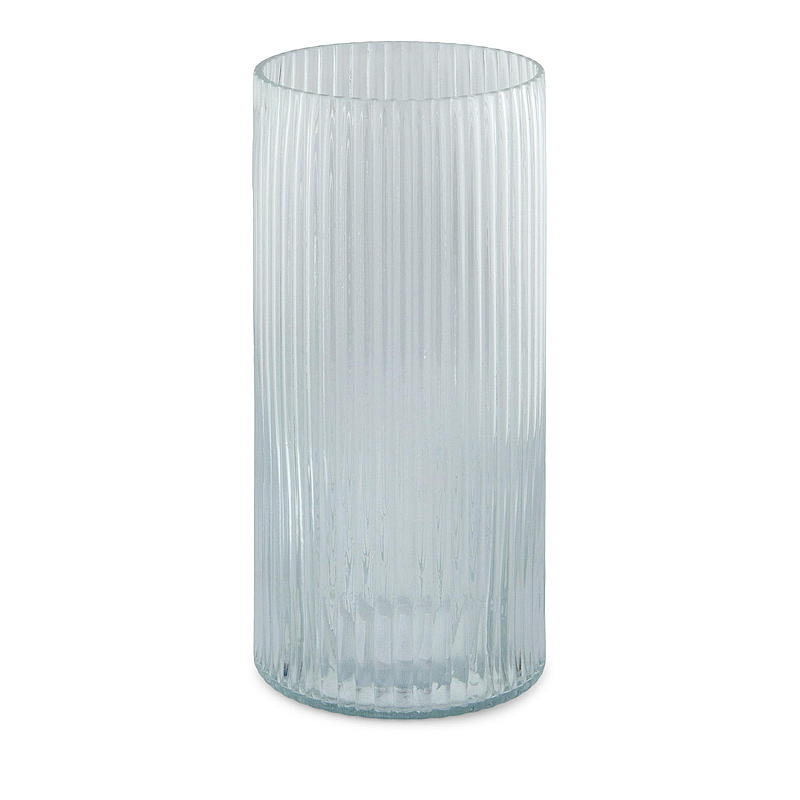 Vaso in vetro trasparente scanalato, 12x25 cm, per la casa.