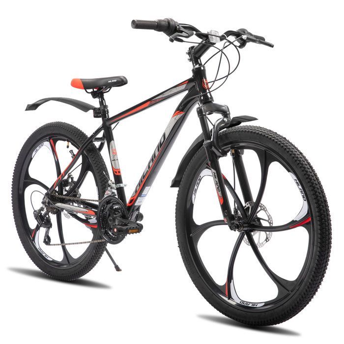 Hiland mountainbike voor volwassenen (26 inch), 6 spaken, 18 versnellingen, met dubbele schijfremmen, lichtgewicht aluminium frame, voor dames en heren.