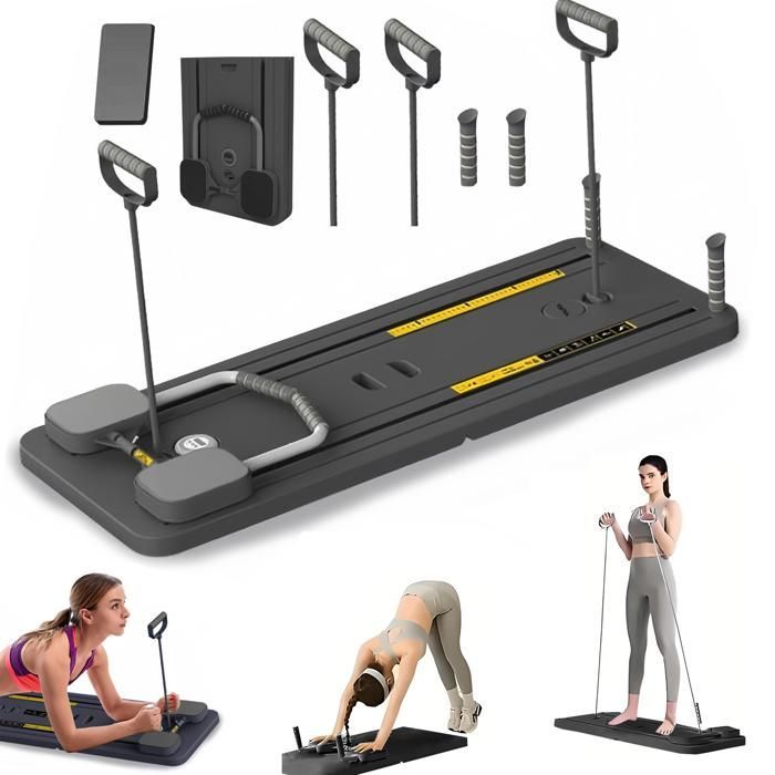 Tabla de Pilates multifuncional para ejercicios abdominales, con contador, plegable, con rebote automático, reformer de Pilates, color negro.