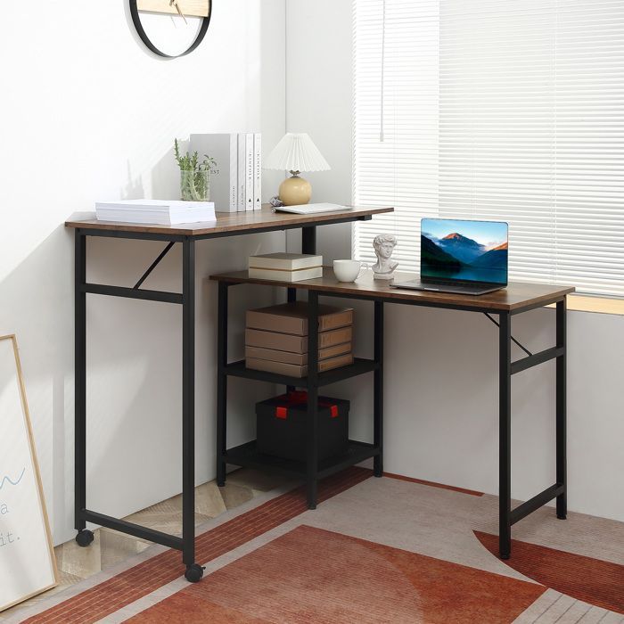 Bureau d'angle HOMCOM Panneau de particule 180x50x100cm Marron