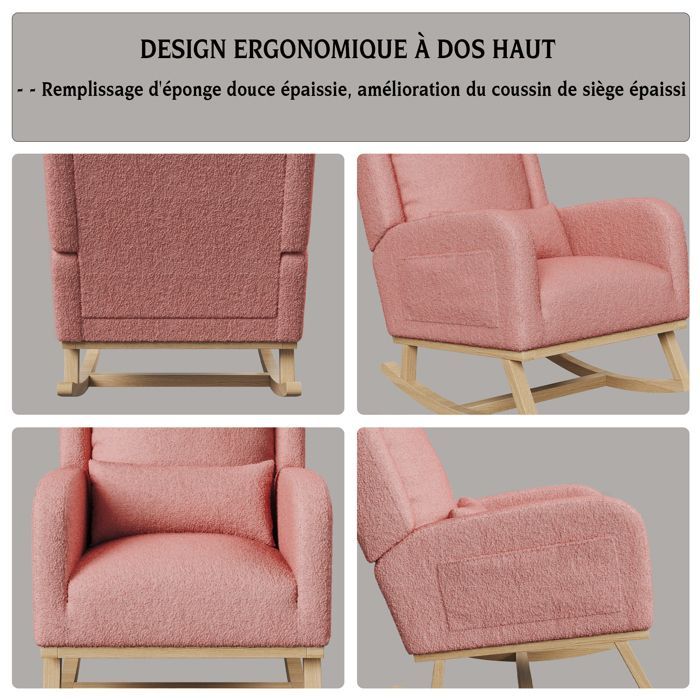 Schommelstoel, voedingsstoel, fauteuil, voedingsschommelstoel, teddyfluweel, roze