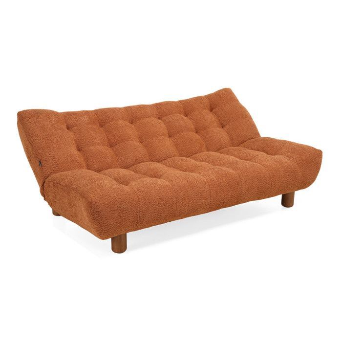 Sofá cama conversível estofado em tecido bouclé terracota - VALENTIN Meubletmoi