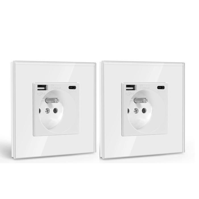 Presa a muro - Presa a muro USB - Con porta USB e 1 porta Type-C - Presa di corrente da 16 A - USB da 2,1 A - Per smartphone e tablet