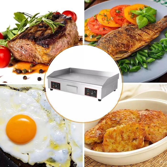 Plancha eléctrica comercial de 4400 W, 50-300 °C, extragrande, de acero inoxidable, con placa de cocción eléctrica de 73 x 40 x 23 cm.