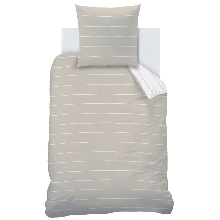 Parure de lit imprimée 100% coton - MATT & ROSE - GREIGE STRIPES - Rayures Gris beige - 140x200 + 1 taie 65x65cm
