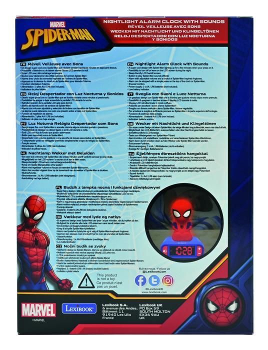 LEXIBOOK Digitaler Wecker mit Nachtlicht – Spiderman – 3D-Licht und -Sound – Rot und Blau – Kinder
