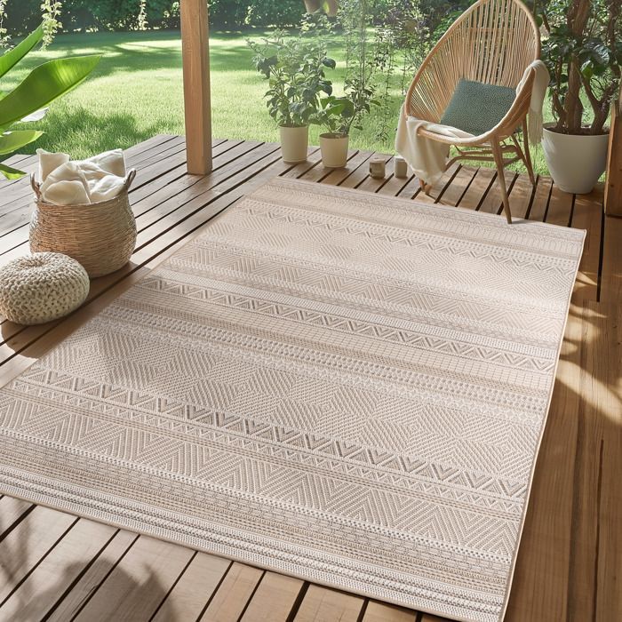Tappeto da esterno SIMPEX beige 140x200 cm, per cucina, design scandinavo bohémien