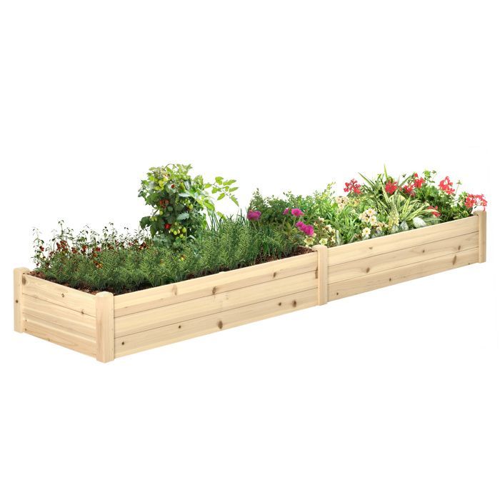 Carré potager de jardin - Outsunny - feutre drainage séparation inclus culture herbes - bois sapin - 244x61,5x27cm