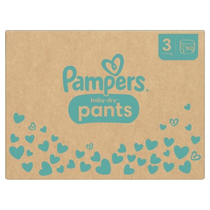 Couches-Culottes Pampers Baby-Dry Taille 3 - Pack 1 Mois 192 Couches