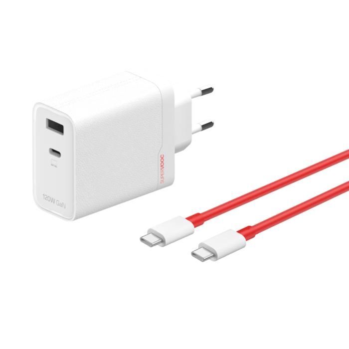 OnePlus SUPERVOOC 120W oplader, dubbele USB-C snellader met kabel, wit