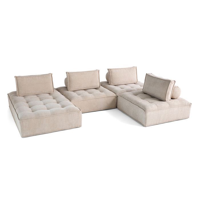 Marisol – 7-Sitzer-Modulsofa mit Panoramafunktion – strukturierter Samt – Beige