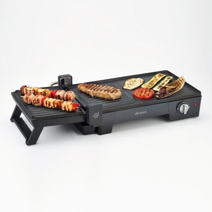 Plancha électrique 3 en 1 - ARIETE 1916 - 2400 W - Plaque 60 x 25 cm - Noir