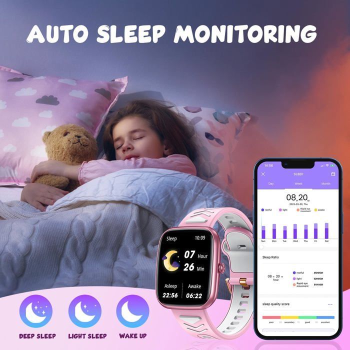 Montre Connectée Pour Enfant Fille Garcon: Smart Watch Avec Appel Bluetooth Tracker D'Activité Bracelet Intelligent Avec