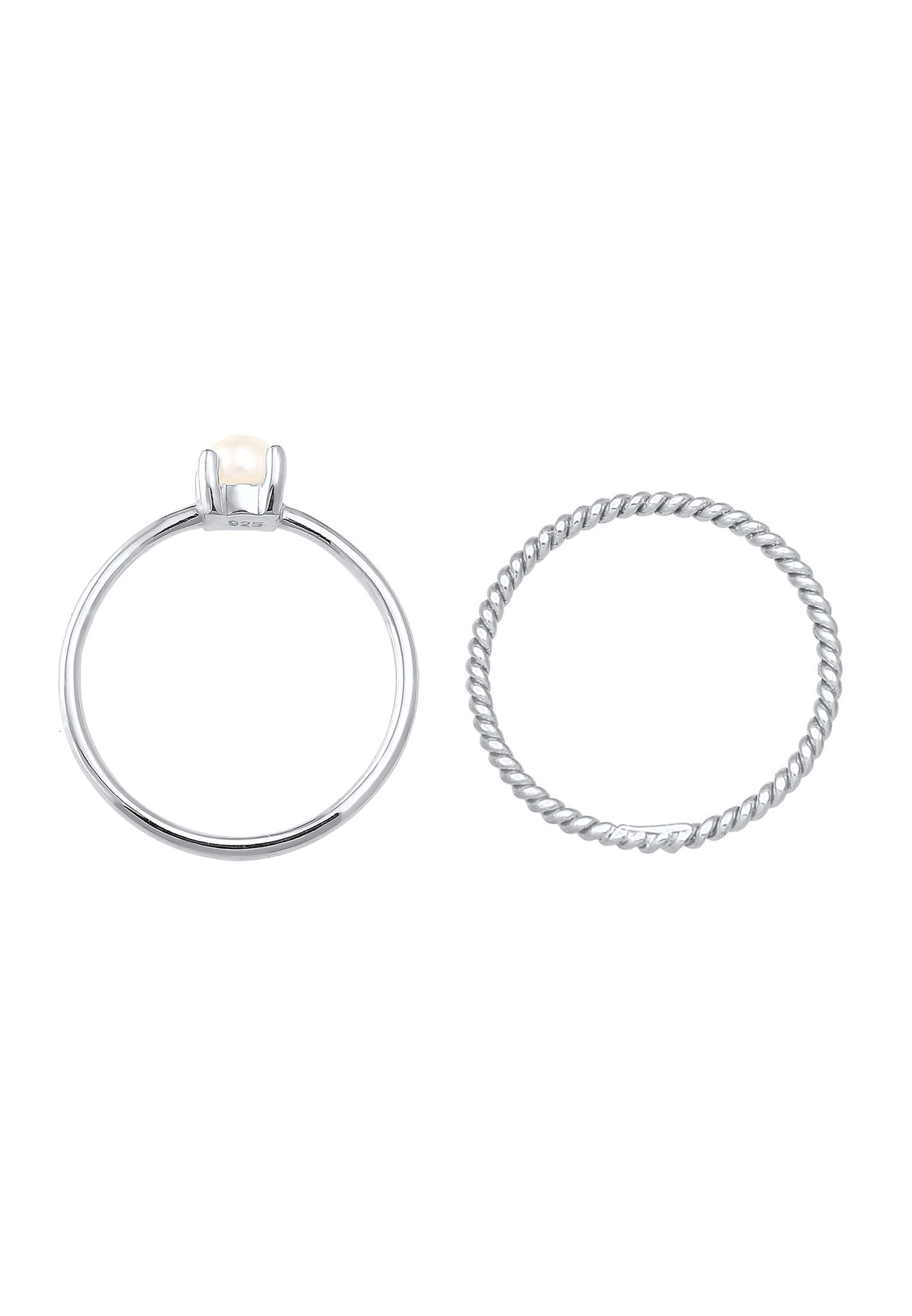 Elli PREMIUM Elli PREMIUM Bague Femmes Twisted Set 2 pièces avec perle d'eau douce de culture en argent sterling 925