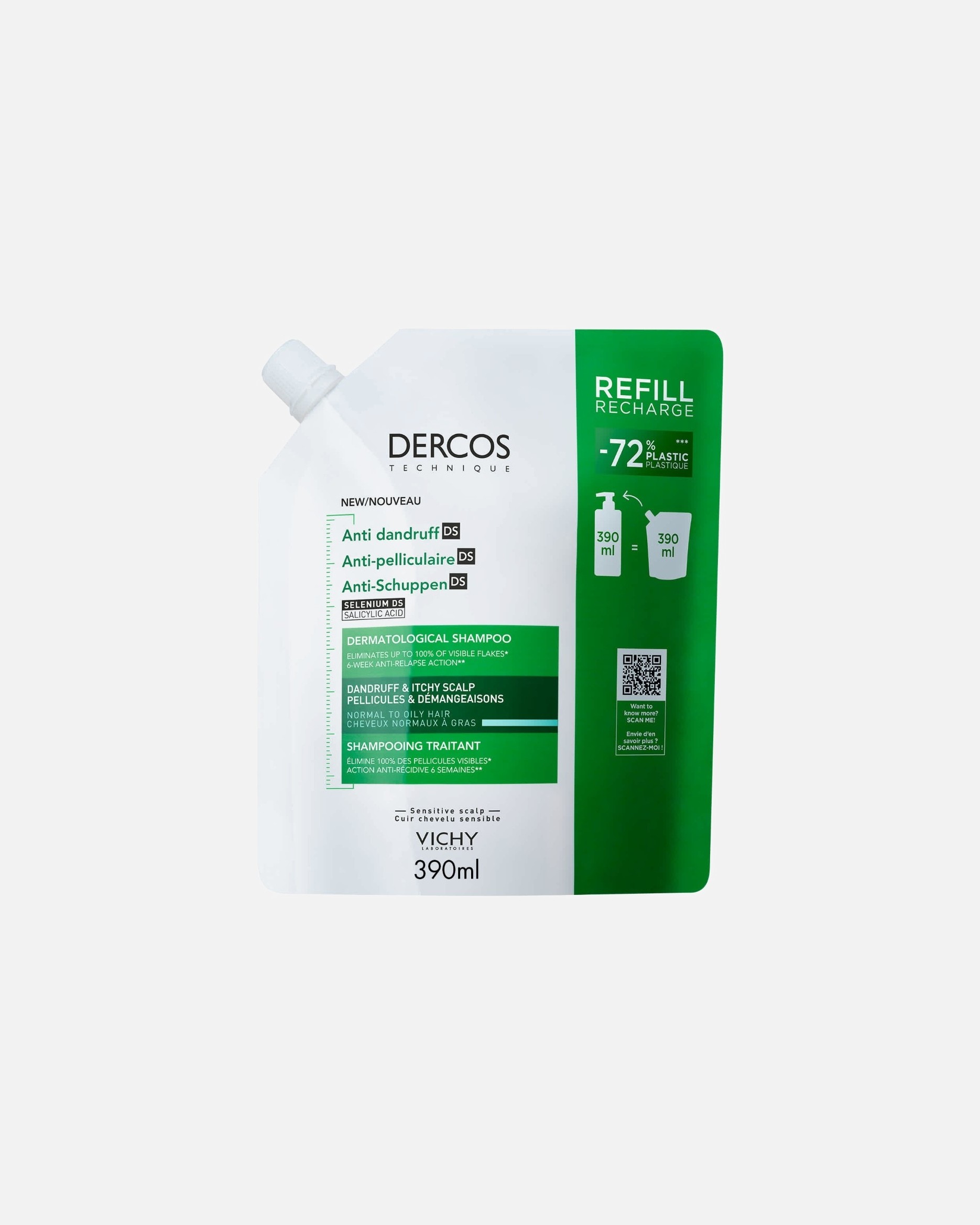 Vichy Anti-Dandruff Care Dercos Anti-Dandruff Refill Pack – Za normalne do mastne lase – 390 ml