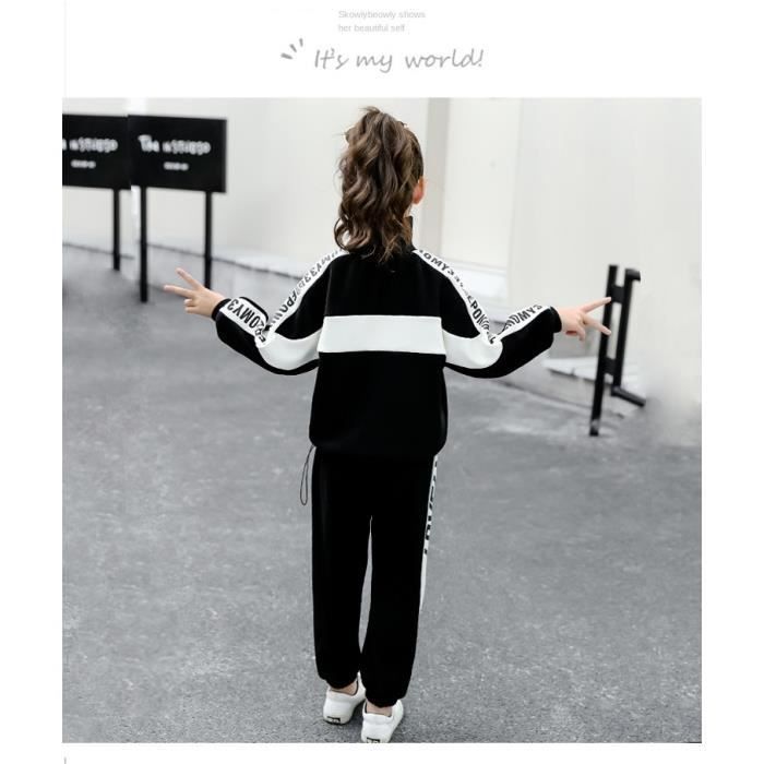 Conjunto de ropa para niñas, conjunto deportivo infantil de otoño e invierno, negro.