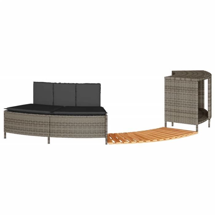 vidaXL Cadre de bain à remous gris résine tressée bois massif d'acacia, enceinte de bain à remous, enceinte de spa, enceinte 365613