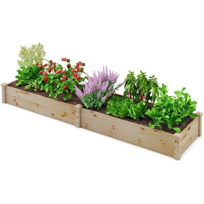 RELAX4LIFE Maceta elevada sin fondo de madera de abeto, jardinera rectangular impermeable, contenedor para plantas de 240 x 60 x 25 cm.