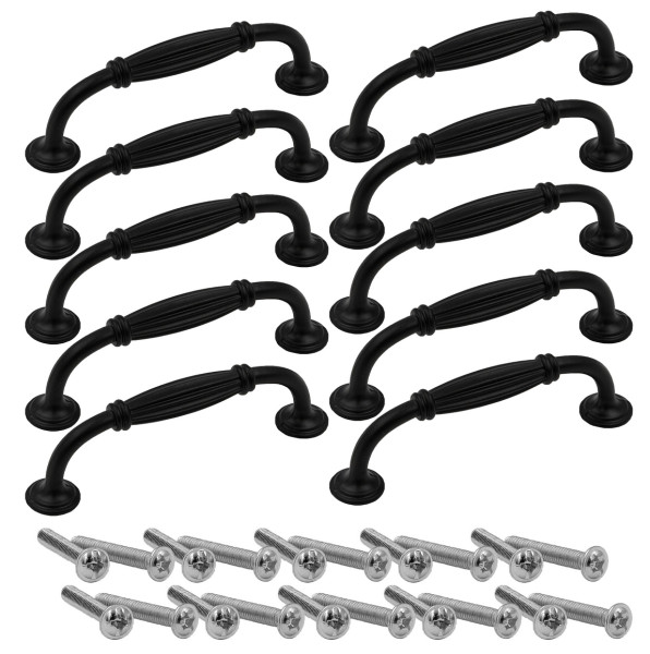 10x Uchwyt do mebli czarny zestaw uchwytów meblowych klasyczny 128 mm