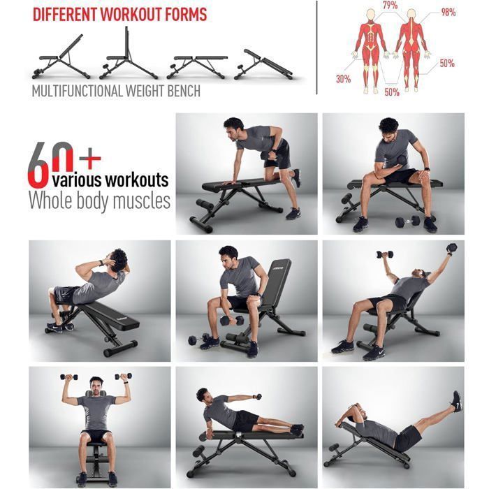 JOROTO MD35 Banc de musculation Pliable 3 en 1 - 8 positions ajustables - Formation diversifiée Stable et sécurisée Capacité 318 KG