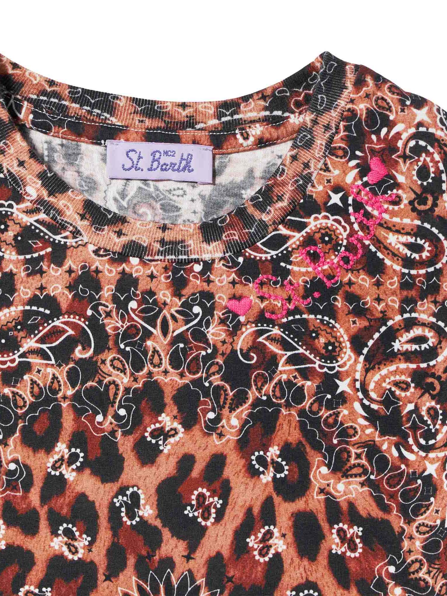 Vestido de algodón con estampado de leopardo y flecos para niña.
