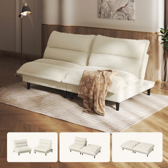 Canapé convertible 3en1, dossier réglable, Canapé lit en velours de lait, confortable et idéal pour les petits espace