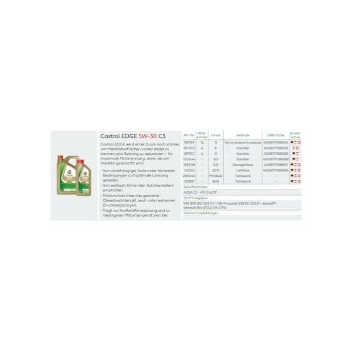 Huile moteur - CASTROL EDGE 5W-30 C3 - 1L -  5W30